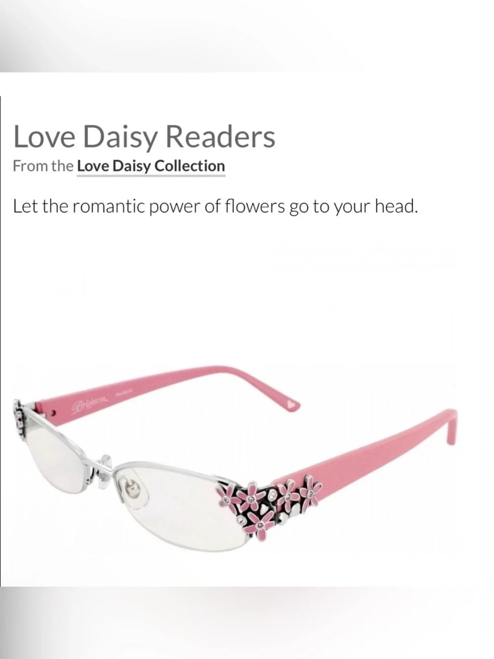 Brighton Pink Love Daisy Rimless Reading Glasses strength 2.0